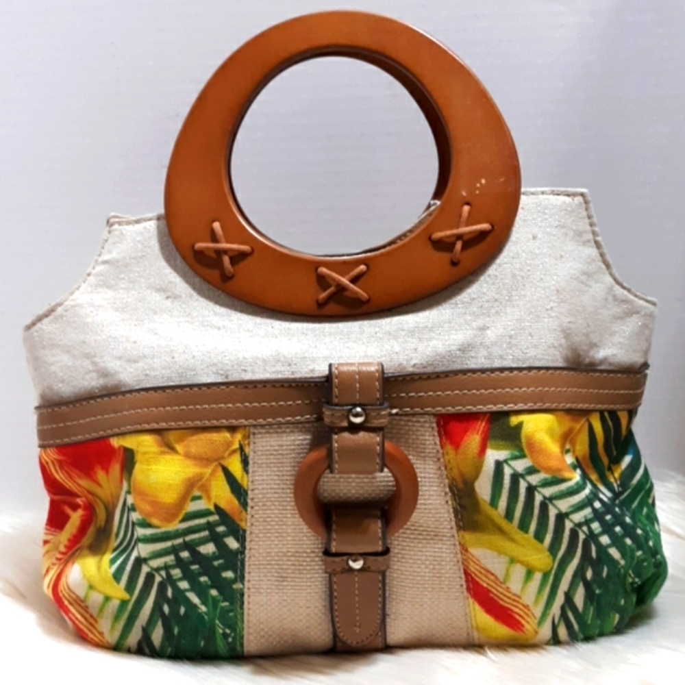 Croft & Barrow Handbag Fabric Wood Handle